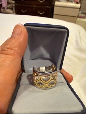 Two-Tone Heart Cutout Wide Band Ring - 18k Gold and Silver 925